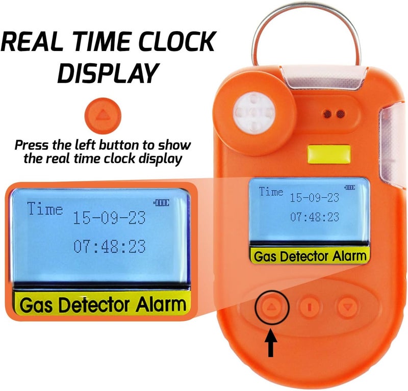 DANOPLUS H2S Monitor Clip on Digital H2S Gas Detector 0~100ppm Hydrogen Sulfide Detector with Vibration, Buzzer and Visual Alarm, Real Time&Date Display and Alarm Data Record Function - Image 5